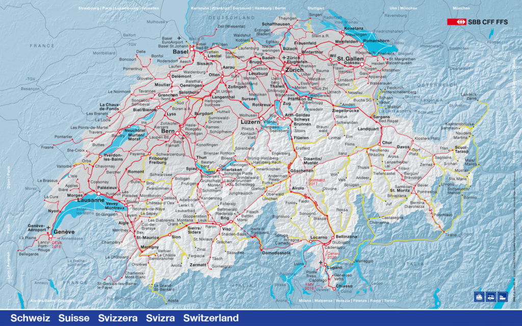 Carte des ligne CFF en Suisse